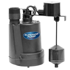 Superior 92260 Submersible Sump Pump 1/4 HP Thermoplastic Vertical Float Switch Submersible Sump Pump